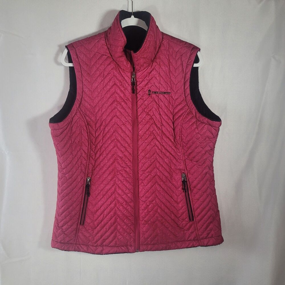Free Country Reversible Quilted Puffer Vest Faux Fur Crimson Rose XL Gorpcore